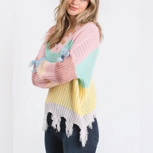 Fierce Vixen Sweaters - Destroyed Stripe Sweater